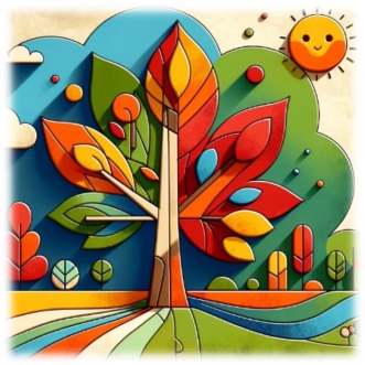 C:\Users\Наталочка\Desktop\DALL·E 2024-03-05 19.25.53 - Imagine a flat sculpture of a maple tree created by a child. The artwork should be simple and colorful, reflecting the innocence and creativity of a y.png